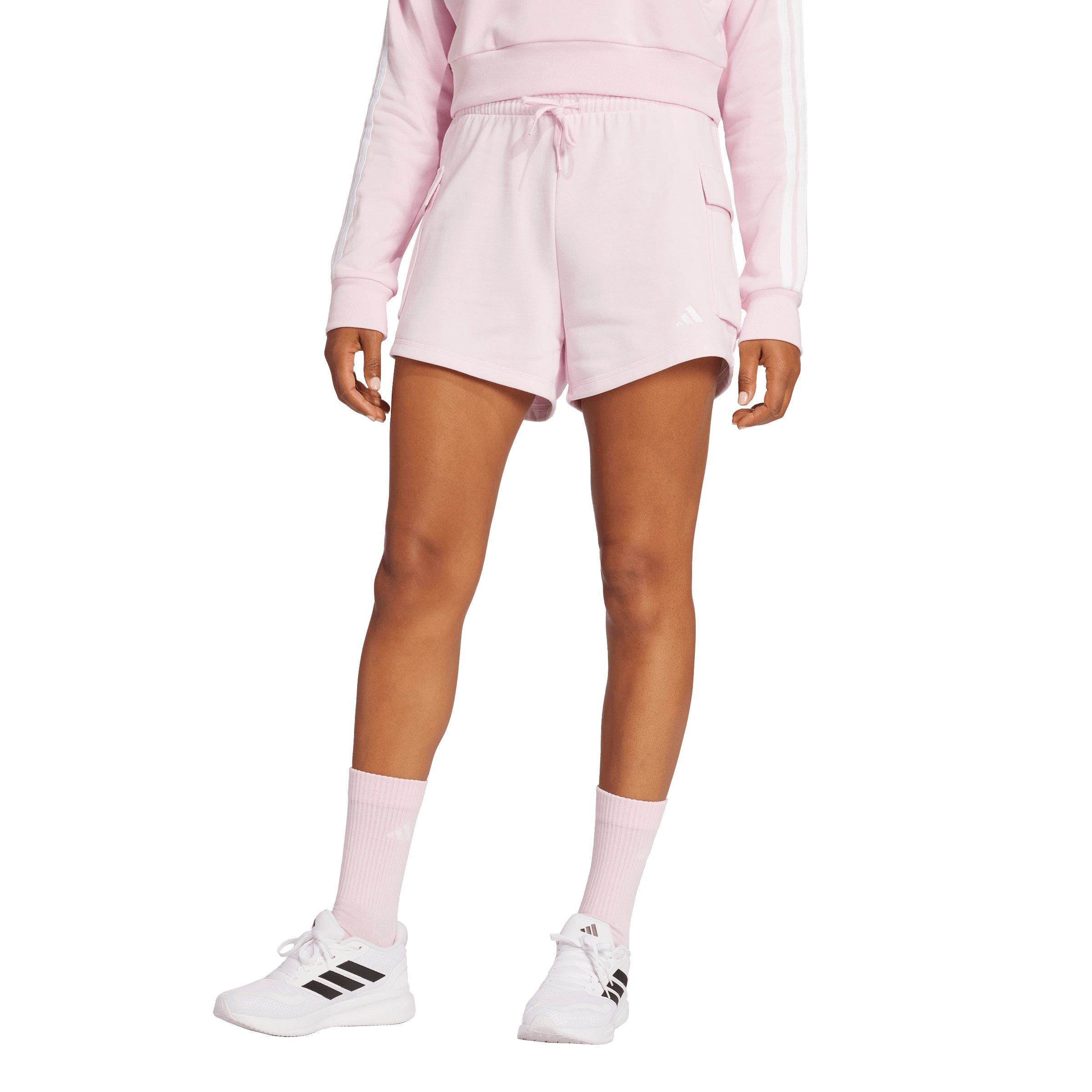 adidas Women's Essentials Small Logo French Terry Cargo Shorts - Pink - PINK
